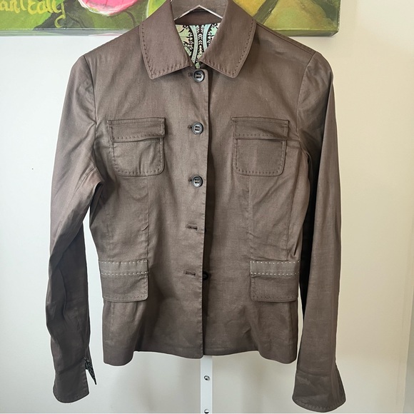 Elie Tahari Lightweight Brown Linen Jacket Shacket Blazer Size 6 - Picture 16 of 16